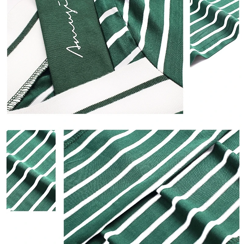 

Woman Dress Summer 2021 Green Striped Casual Mini Dresses Short Sleeve V Neck Vestidos Female Clothing Simple Classy A Line Type