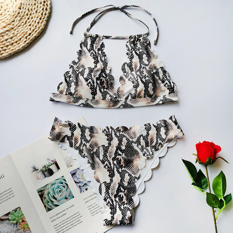 

Sexy Snake Print Bikini 2020 Leopard Swimwear Women Swimsuit Bikinis Set High Neck Swim Beach Wear Bathing Suit Woman Swimsuits