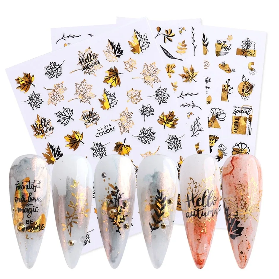 

Nail Sticker Ins Bronzing Laser Plant Leaves Abstract Constellation Diamond 3D Back Adhesive Art Decorations Decals