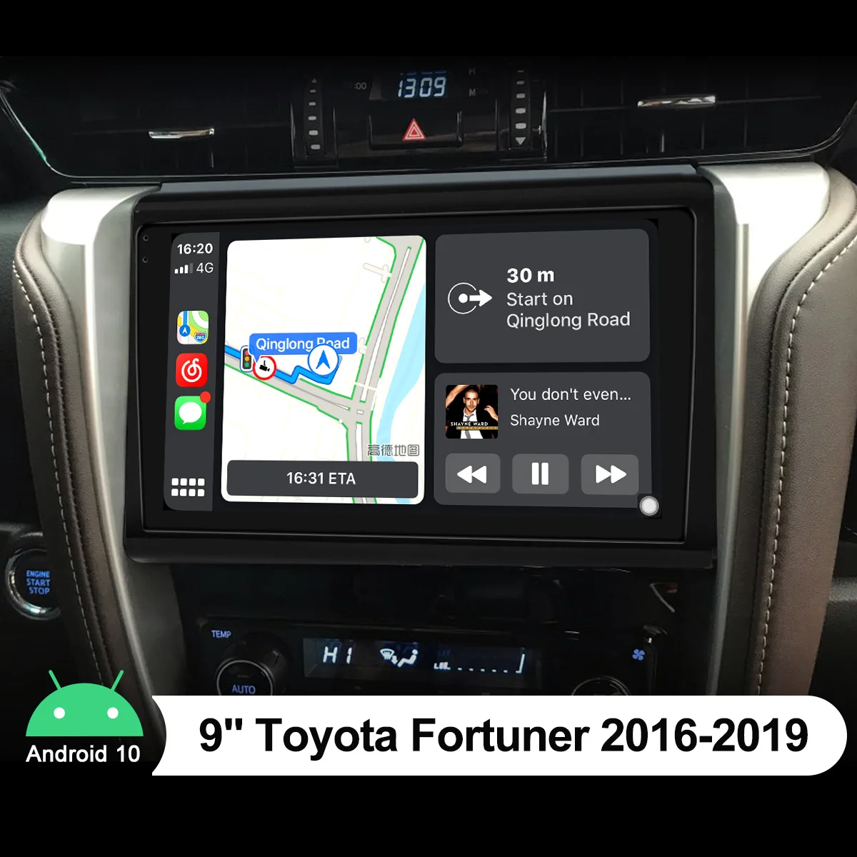 

9 Inch Android 10 Car Radio Stereo Autoradio HD 1280*720 4G Head Unit Multimedia Wireless Carplay For Toyota Fortuner 2016-2019