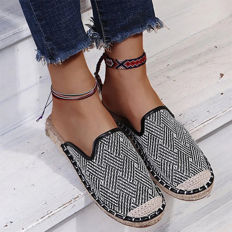 

Women Hemp Crystal Slippers Female Summer Fashion Fisherman Shoes Ladies Casual Comfort New Straw Footwear Plus Size 35-43