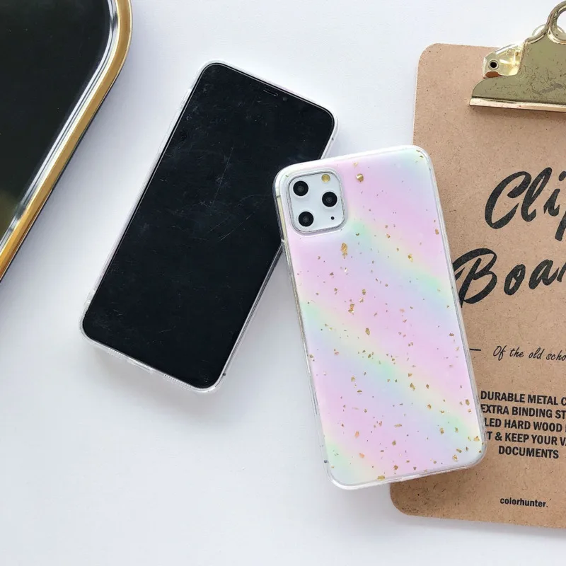 Gold foil rainbow phone case for iPhone11 X XS XR XSMax 8 7 6 6S PluS all-inclusive soft shell drop protection cover |
