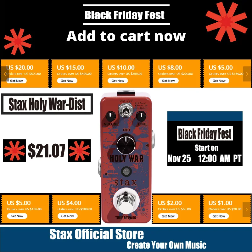 

Stax LEF-305 Guitar Holy Way Pedal Analog Heavy Metal Distortion Effect Pedals Sound Like Micro Metel Muff Classic 80's Effecto