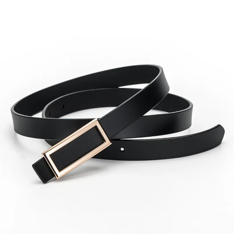 

New Thin Cowskin Belt For Women Genuine Leather Waistband Women's Cummerbunds Decorative Gold Smooth Belt Female Luxury Straps