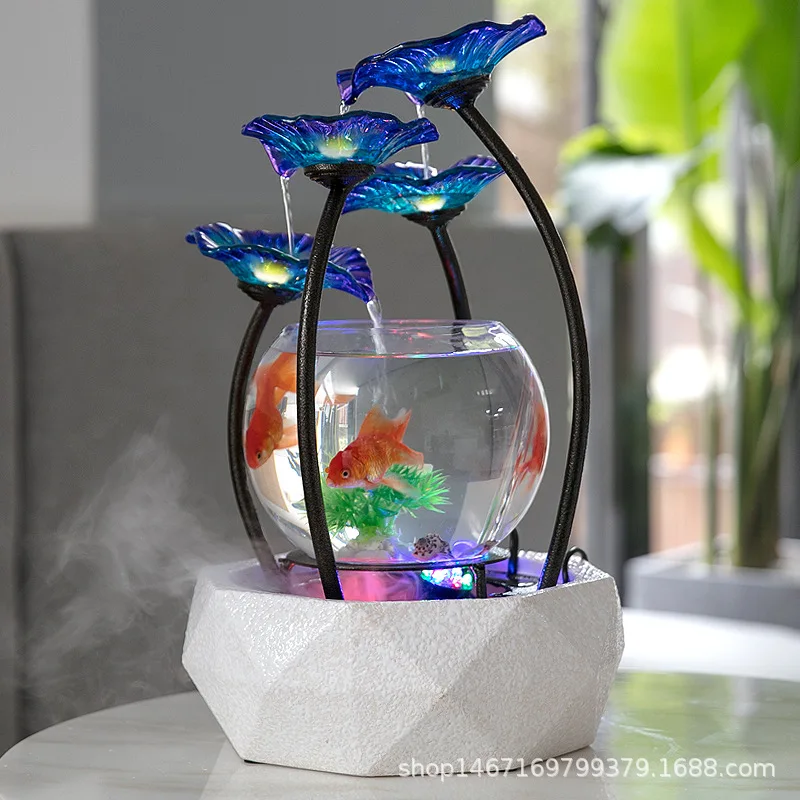 Tanque de Peixes de Ouro Sala de Estar Fonte de Água Mesa de Decoração para Casa Acessórios de Decoração Vidro Criativa Pequena Cerâmica Casa Moder tv