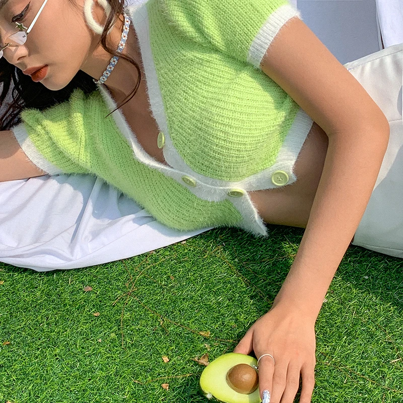 Розовый кардиган женские свитера корейский укороченный свитер желтый осенний