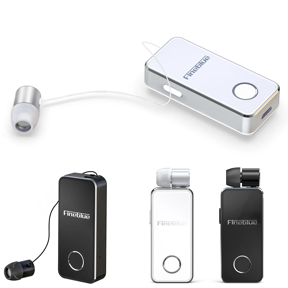 

SOONHUA Wireless BT Clip-On Earphone Retractable Handsfree Headset Vibration Alert Function With Ear Tips And USB Charging Cable