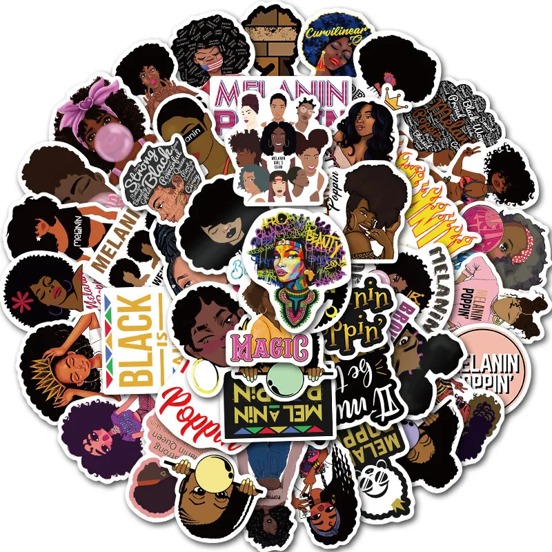 

50PCS/lot Inspirational Black Girl Melanin Poppin Stickers for DIY Laptop Phone Guitar Suitcase Luggage Skateboard Sticker Decal