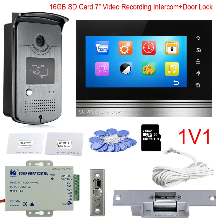 16 Гб SD видео запись 7 &quotвнутренний монитор видеодомофон Rfid карта разблокировка