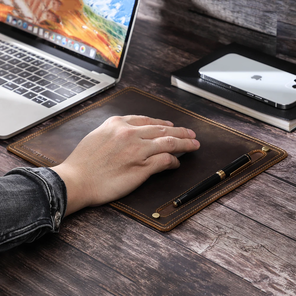 genuine leather mouse pad with pen holder retro deak mat anit slip suitable for business office desktop macbook laptop gaming free global shipping