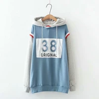 preppy style patch number 38 fake two pieces plus fleece hoodie sweatshirt women cotton harajuku pullovers tracksuit 209874