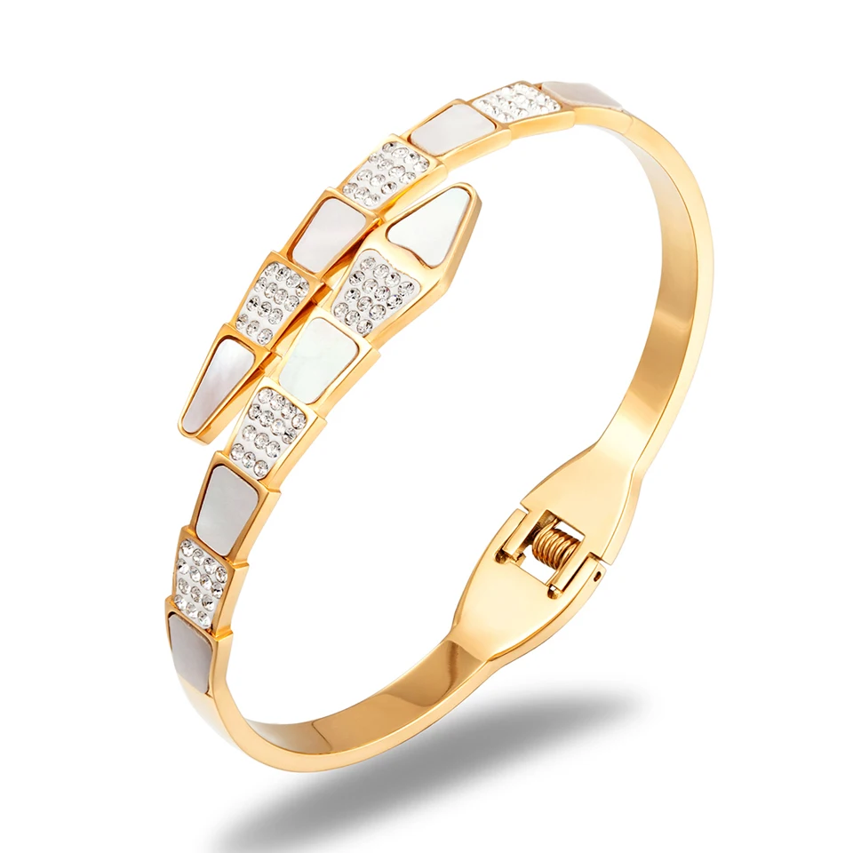 

Новые браслеты в форме змеи и браслеты из циркона и ракушек, браслет для женщин, брендовый подарок, ювелирные изделия золотого цвета из нерж...