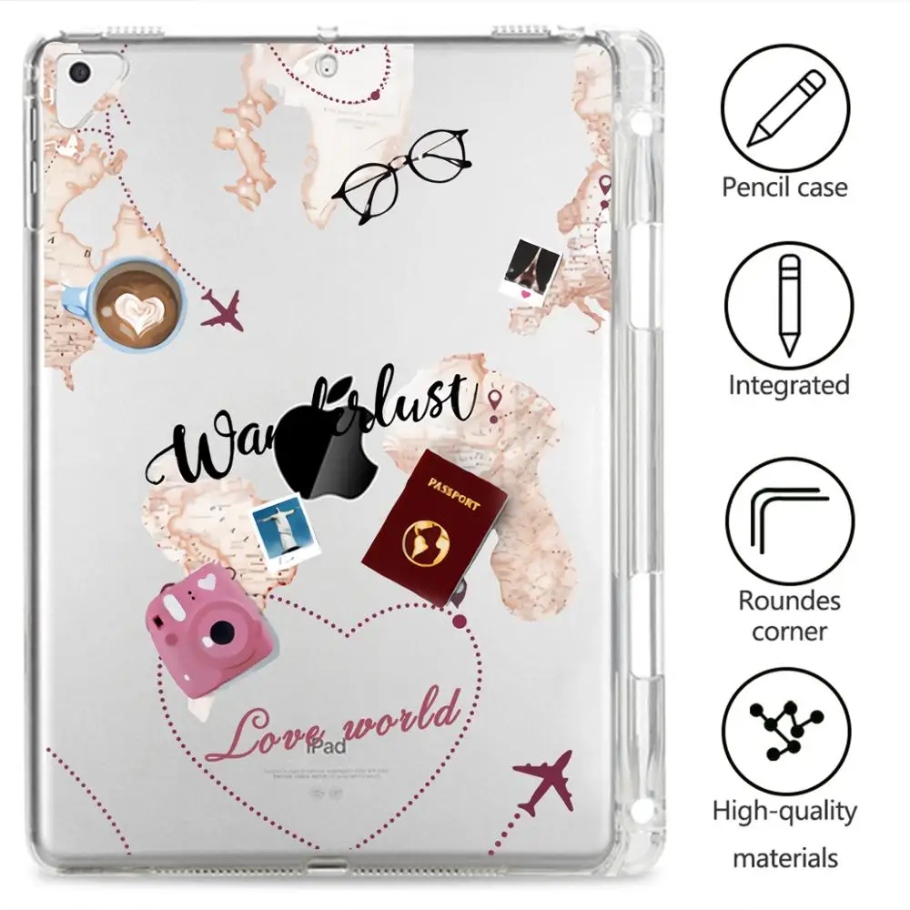 

World Travel for iPad Mini 1 2 3 Case Tablet With Pen Slot Air 1 2 Funda Clear Soft Cover iPad 7th Generation Case Pro 11 2020