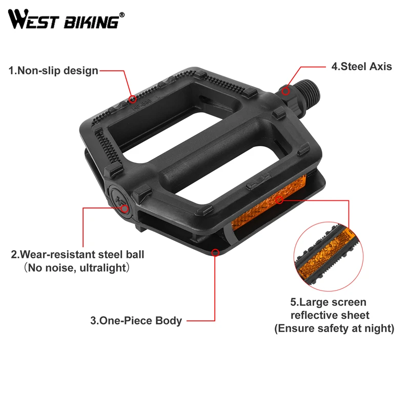WEST BIKING MTB Road Bike Pedals Bicycle Pedal Cycling Mountain Bike Foot Plat Anti-slip 9''16 Standard Universal 1 Pair Pedals