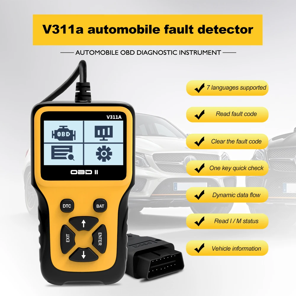 V311A OBD II сканер автомобиля диагностический инструмент Обнаружение напряжения