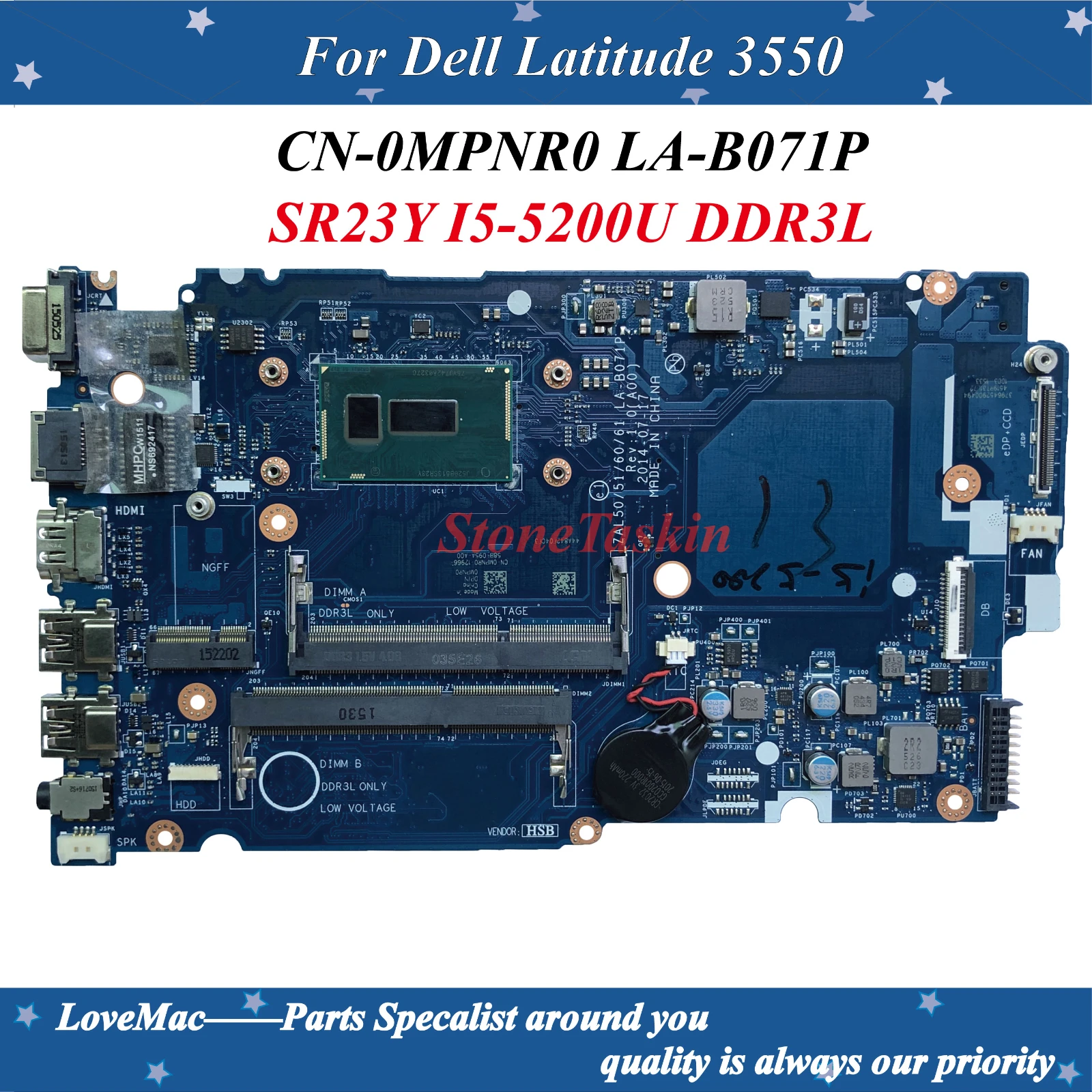 Лучшая цена для ноутбука Dell Latitude 3550 материнская плата ZAL50/51/60/61 CN-0MPNR0 MPNR0 SR23Y LA-B071P