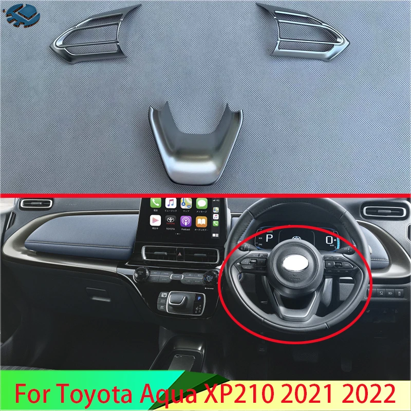 

For Toyota Aqua XP210 2021 2022 Car Accessories ABS Chrome Steering Wheel Panel Cover Bezel Trim Insert Badge Molding Garnish
