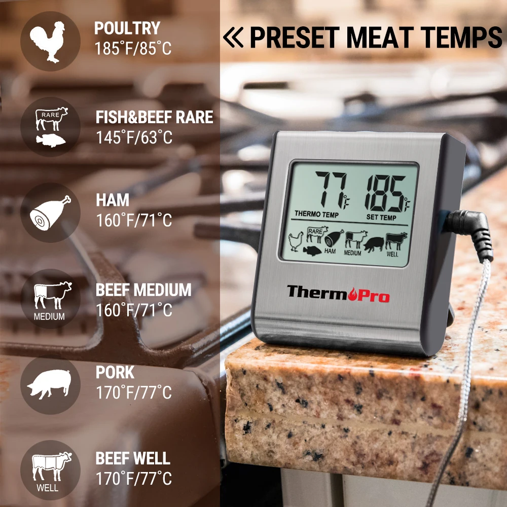 Thermopro TP16 ЖК-цифровой Кухонный Термометр для приготовления мяса для гриля, печи, курильщика, часы с таймером