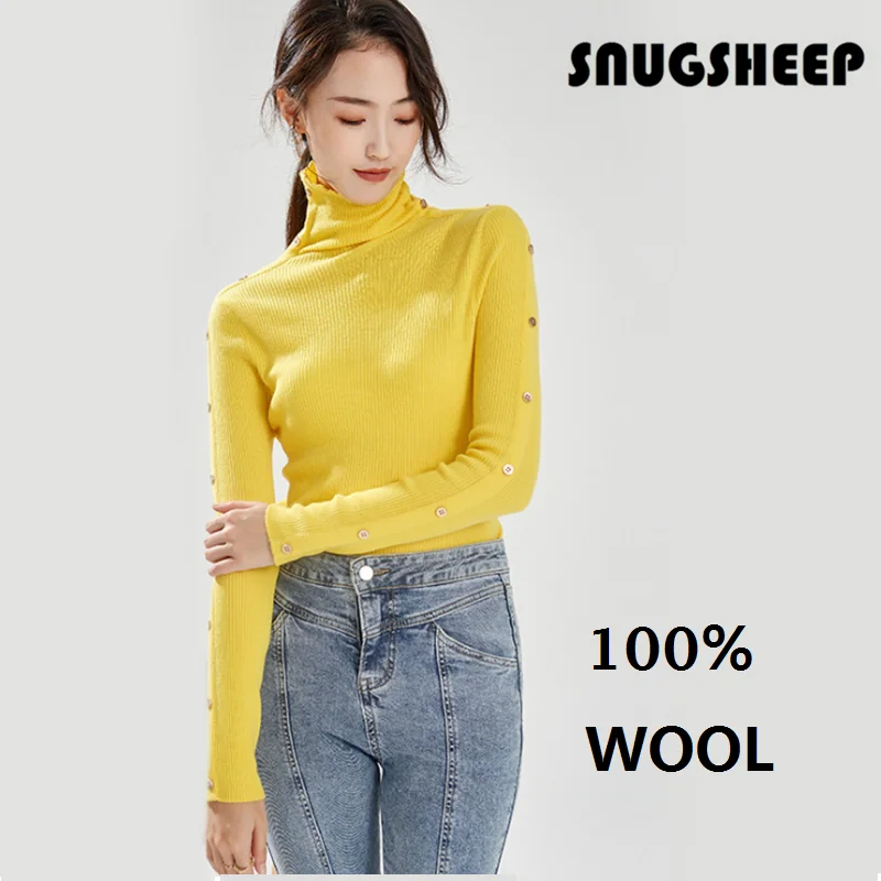 

fashion yellow sweater 100% wool button designer sweet top white aesthetic slim knitting ladies sweaters pullovers 2021 clothes