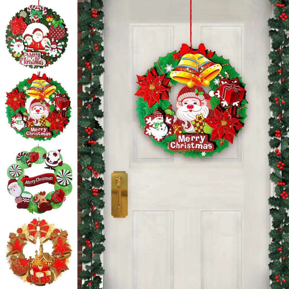 

3D Рождественский венок из ротанга, цветочное кольцо, настенное украшение, праздвечерние чная гирлянда Санта-Клауса, Рождественская елка, де...