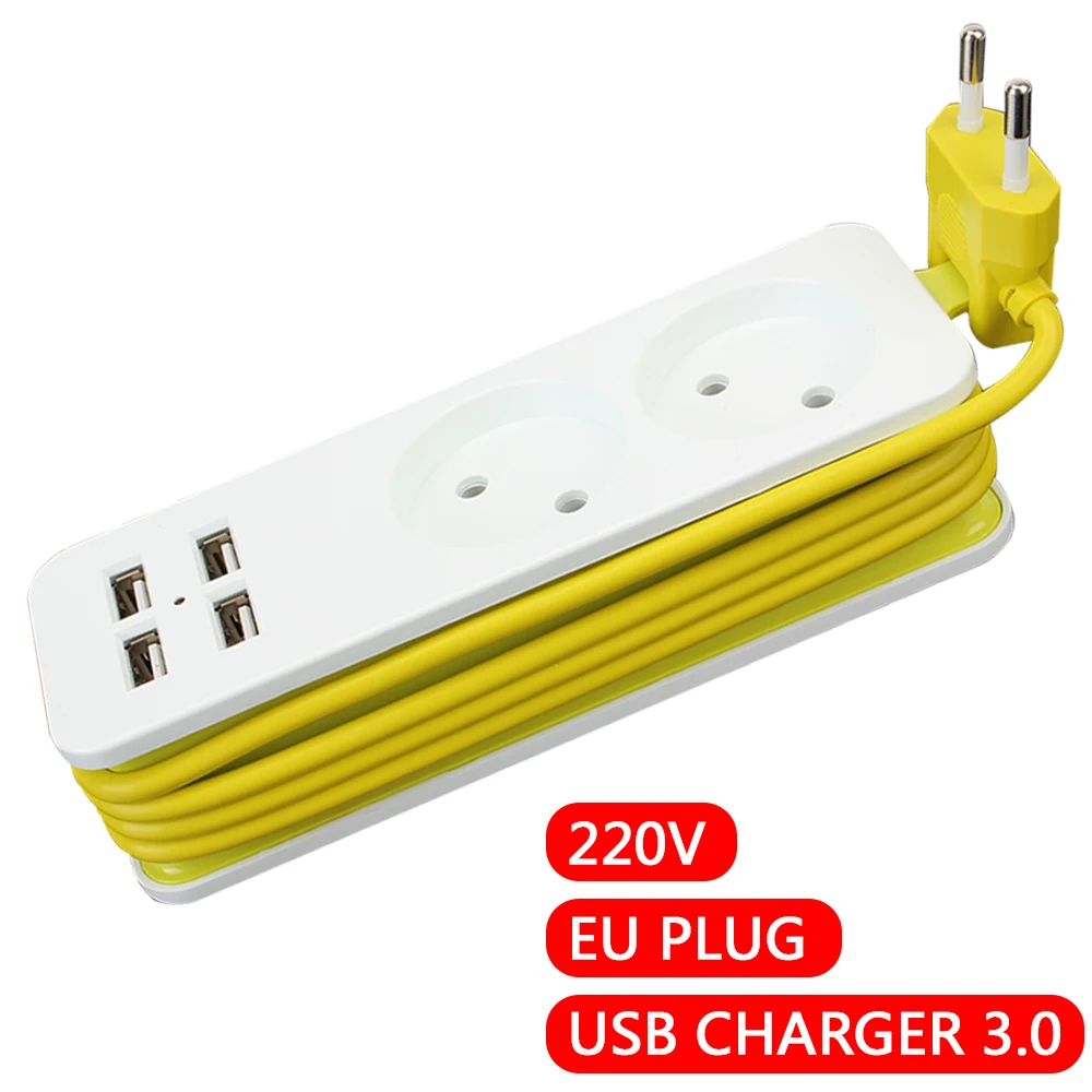 

Сетевое зарядное устройство с 2 удлинителями и 4 USB-портами