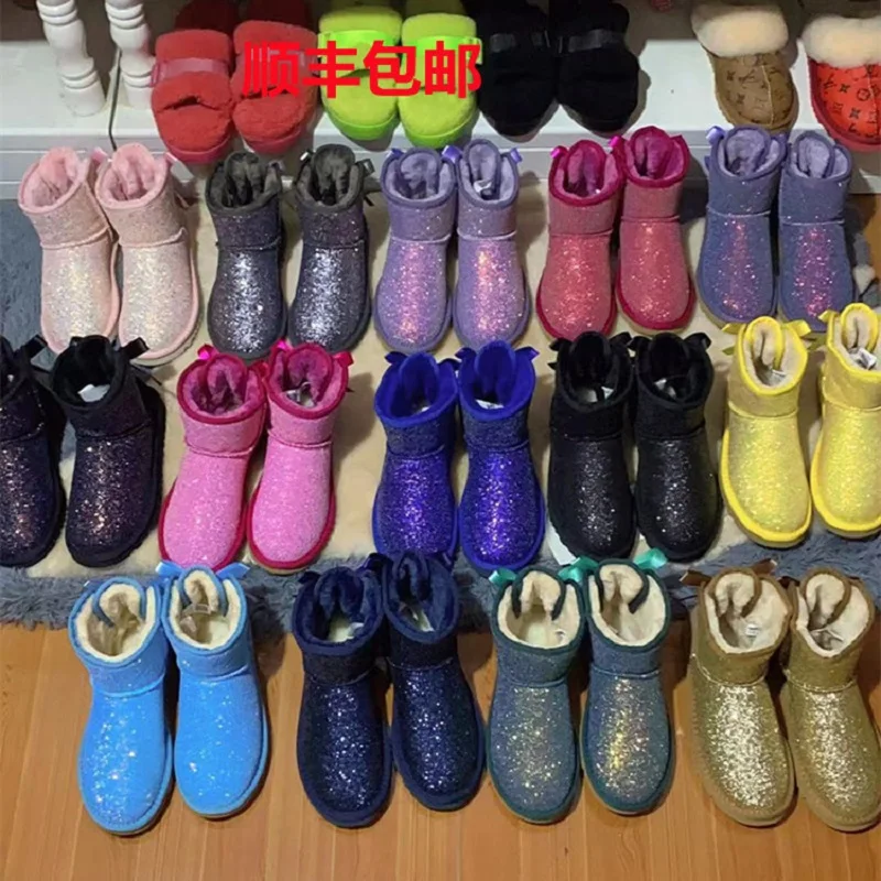 

5079 Winter Sheepskin Wool Integrated Snow Boots Bow Low Top Short Tube Bow Cotton Shoes Bow Women's Shoes