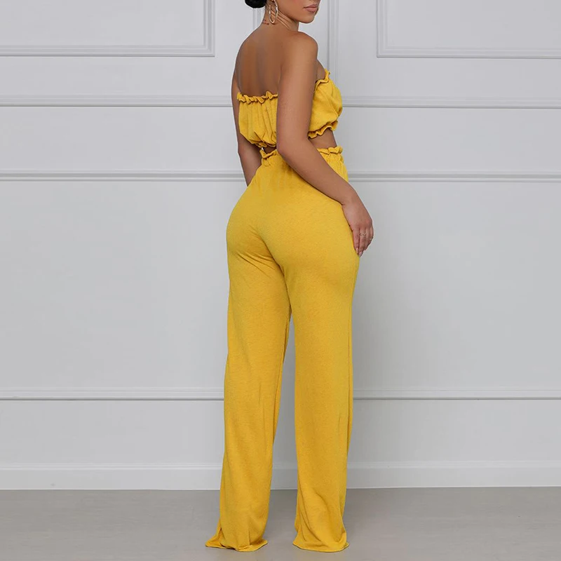 

Two Piece Casual Chic Suits Tube Top & High Waist Loose Pants Set