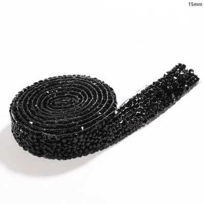 1.5cm-Black 1 ярд швейная отделка орнамент из кристаллов Стразы горячей фиксации горный хрусталь лента аппликатор лента со стразами железо на аппликации для платьев - Цвет: 1.5cm-Black