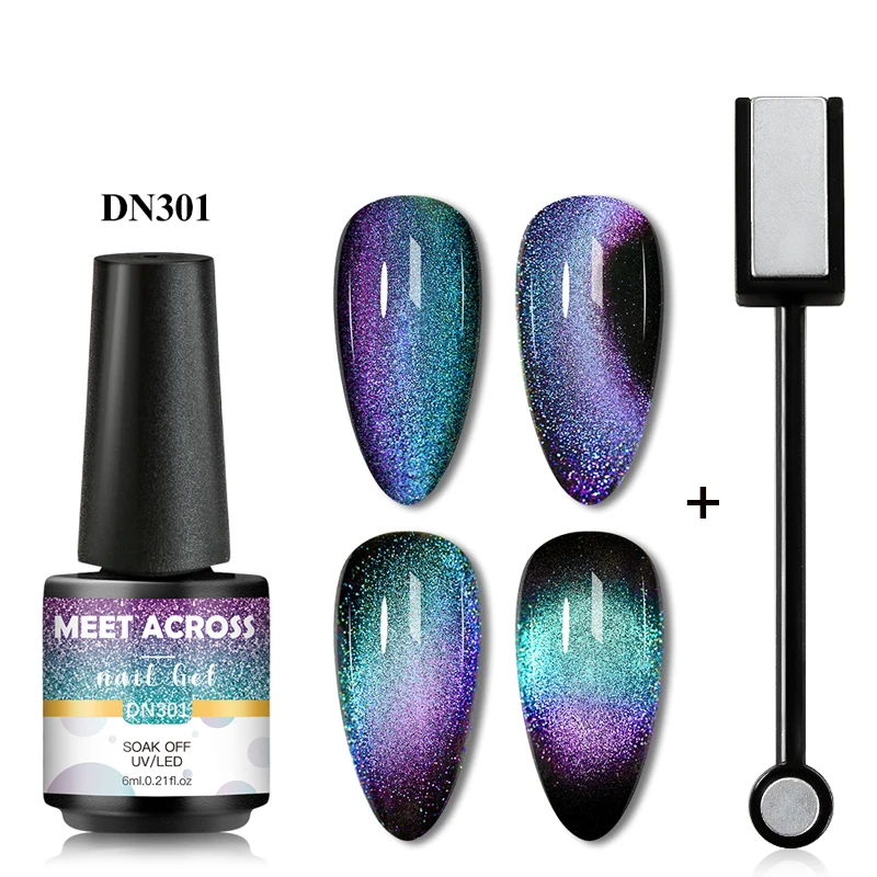 

MEET ACROSS 2/3Pcs Cat Eye Nail Gel Polish 6ml Semi Permanent Glitter Magnetic Nail Gel Soak Off UV Gel Nail Art Gel Varnish