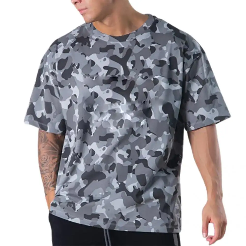 

Various Styles Nice-looking Male Workout Slim Tee Shirt Wear-resistant for Travel
