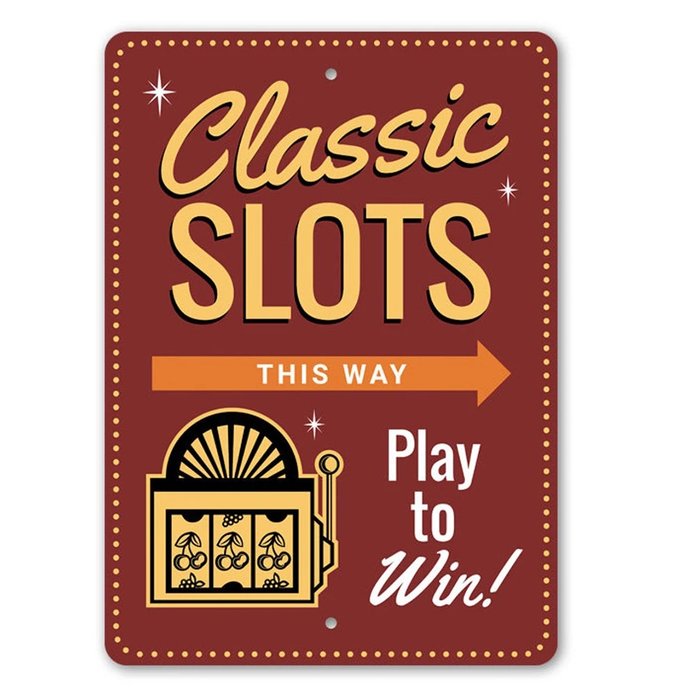Classic Slots Sign, Gambling Slot Decor, Gambling Gift Decor, Metal Slot Machine Decor, Poker Decor, Room Decor, Metal Sign