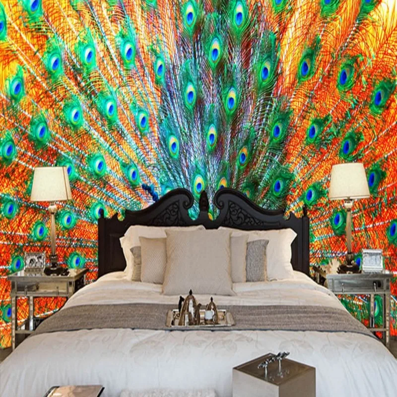 Drop Shipping Photo Wallpaper 3D Stereo Custom Beautiful Peacock Open Screen Modern TV Backdrop Lobby Studio Mural | Обустройство