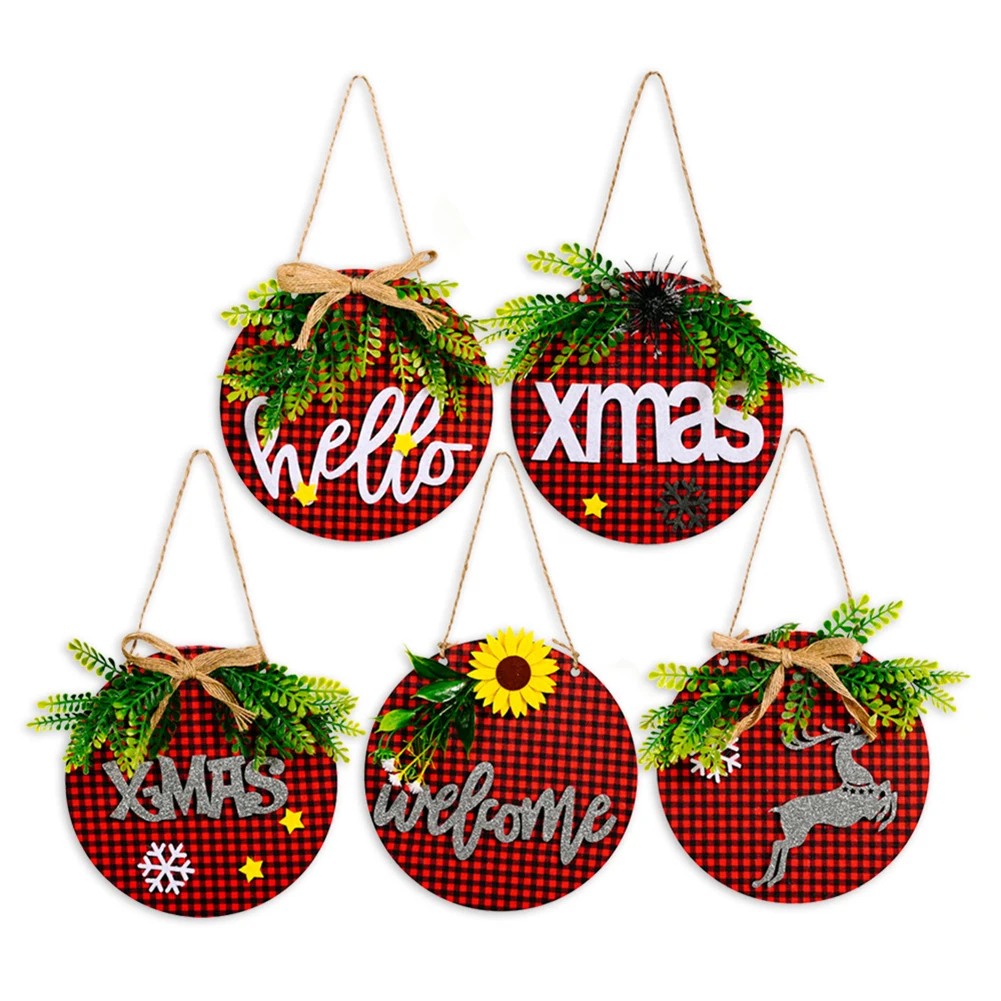 

Christmas Door Hanging Decor Stereo Decor Home Wood Wall Door Hanging Red Plaid Paste Cloth Elk Welcome Christmas Decorations