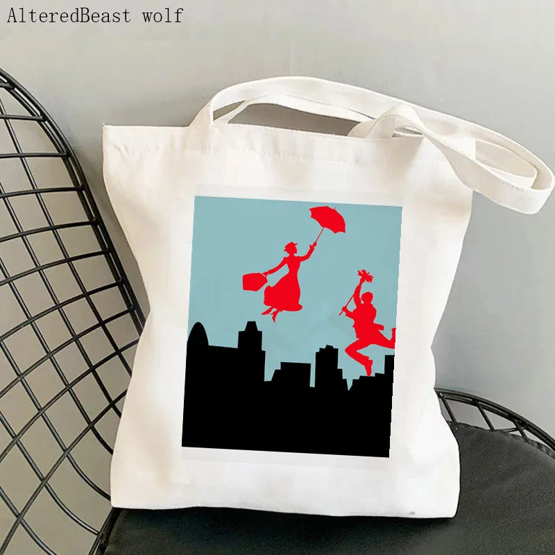 

Women Shopper bag Mary Poppins Printed Kawaii Bag Harajuku Shopping Canvas Shopper Bag girl handbag Tote Shoulder Lady Bag