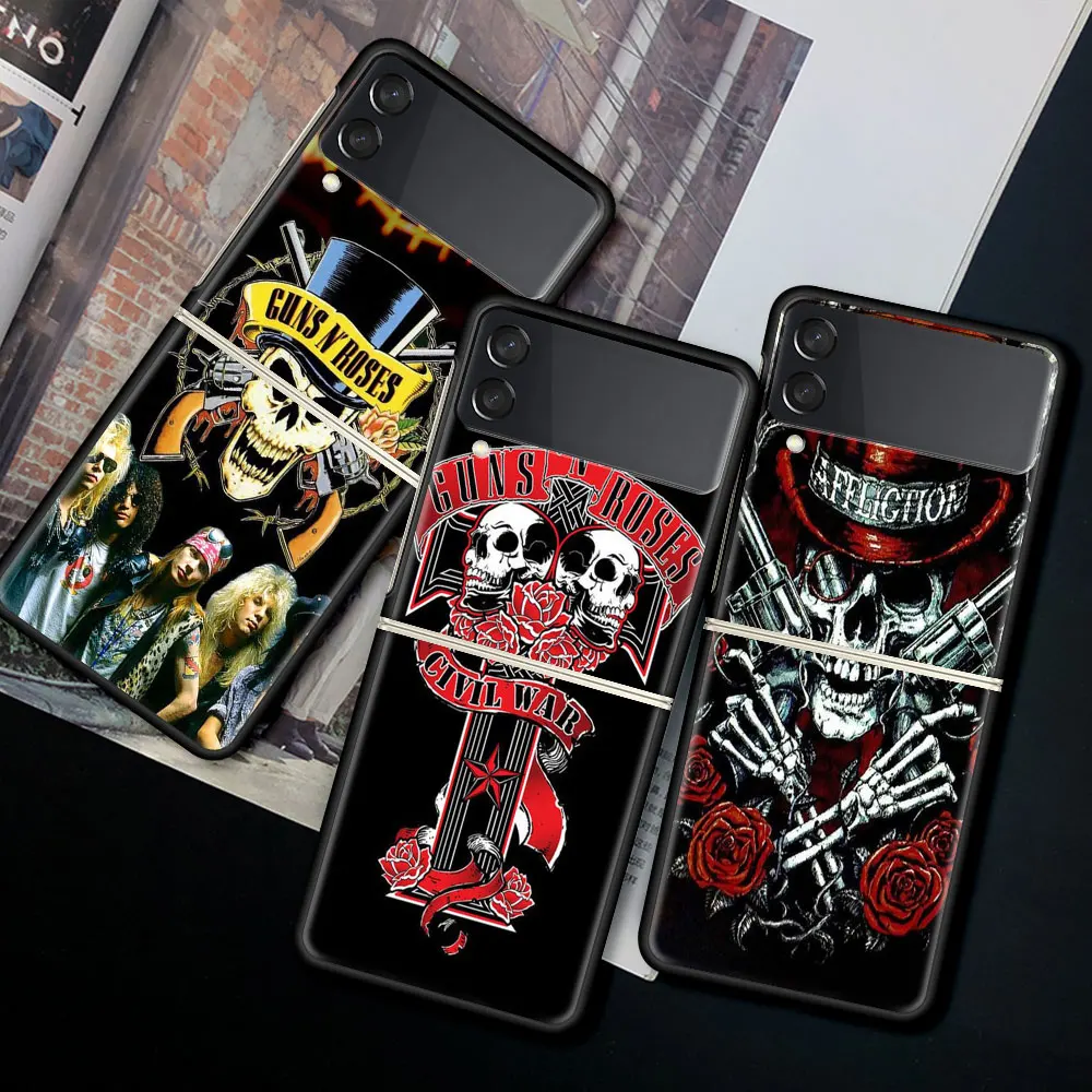 

Fold Case For Samsung Galaxy ZFlip 3 Black Hard Cover Z Flip 3 5G Phone Shell Trend Stylish Coque Funda Guns N Roses Skull