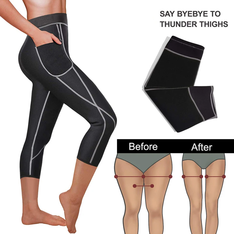 Calf-Length Женские шорты для похудения с эффектом сауны, для похудения, для бега, обтягивающие леггинсы, горячая Распродажа, термо пот, штаны для фитнеса, тренировки, коррекция фигуры, спортивная одежда - Цвет: Calf-Length