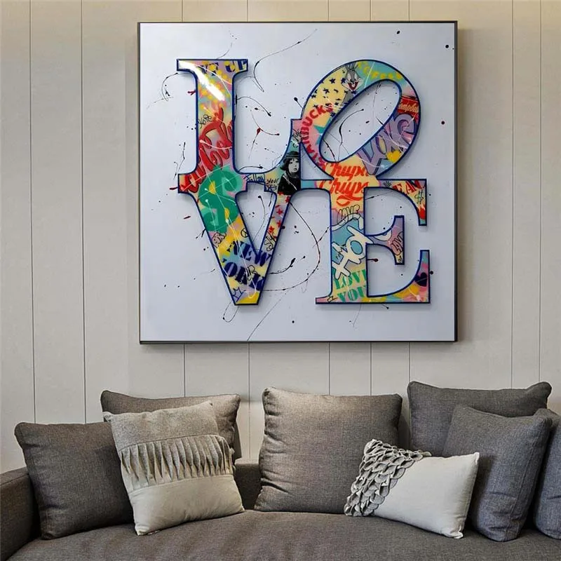 

Digital Love Words Abstract Graffiti Mona Lisa Picture Canvas Wall Art Poster And Prints Painting Decoration For Living Room