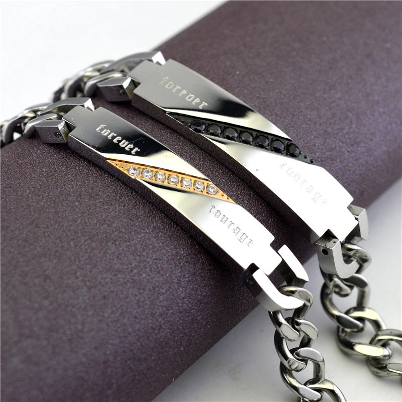 

2021 New Style Love Letter Couple Bangles With AAA Cubic Zirconia Charm Stainless Steel Bracelets for Women Girls Retro Jewllery