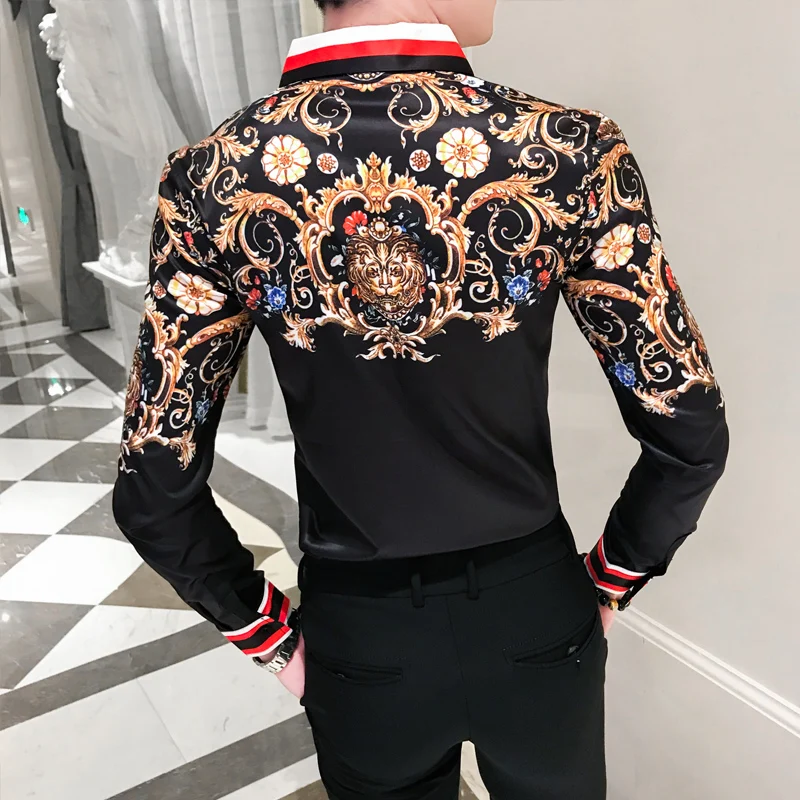 Золото Футболка с принтом 2020 Весенняя брендовая мужская рубашка длинным рукавом