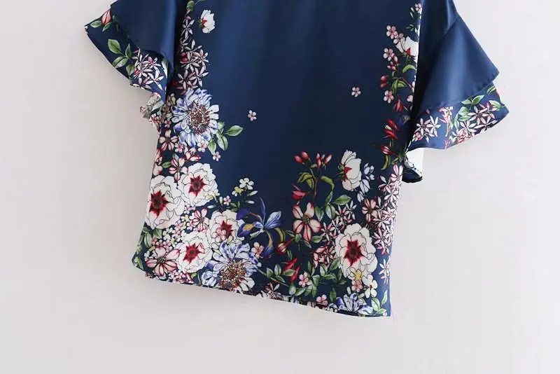 2018 модная женская винтажная рубашка с цветочным принтом блуза круглым вырезом и