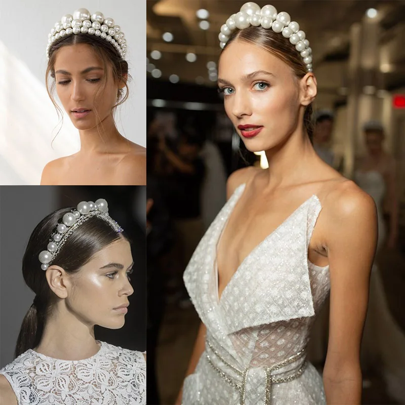 Женская повязка на голову с жемчугом Molans большая цвета слоновой кости полным