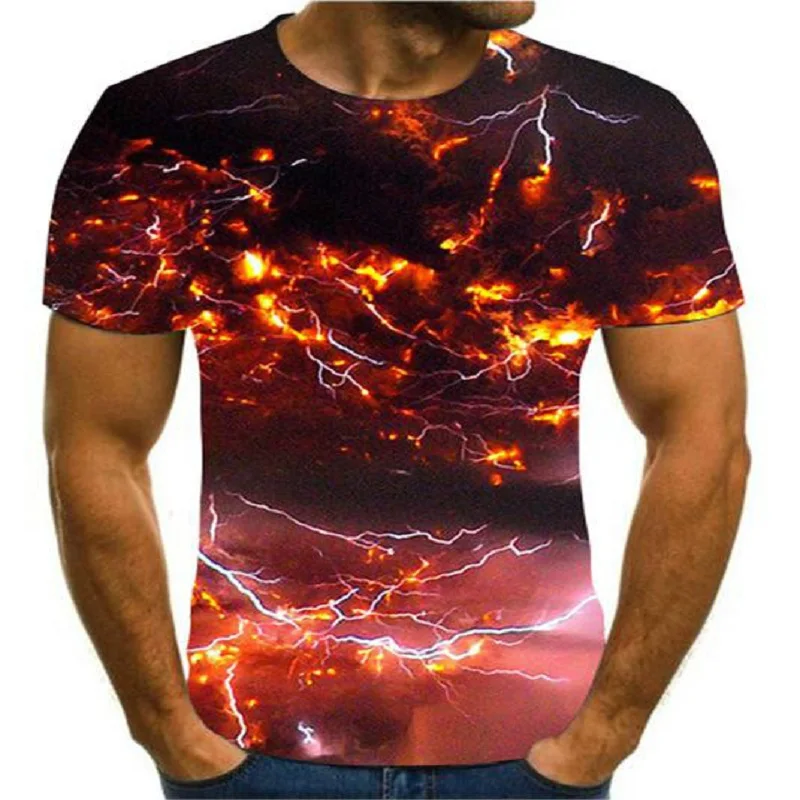 

2021 Summer Men's 3D Printing T-shirt Lightning Scenery Printing T-shirt Round Neck Beach T-shirt