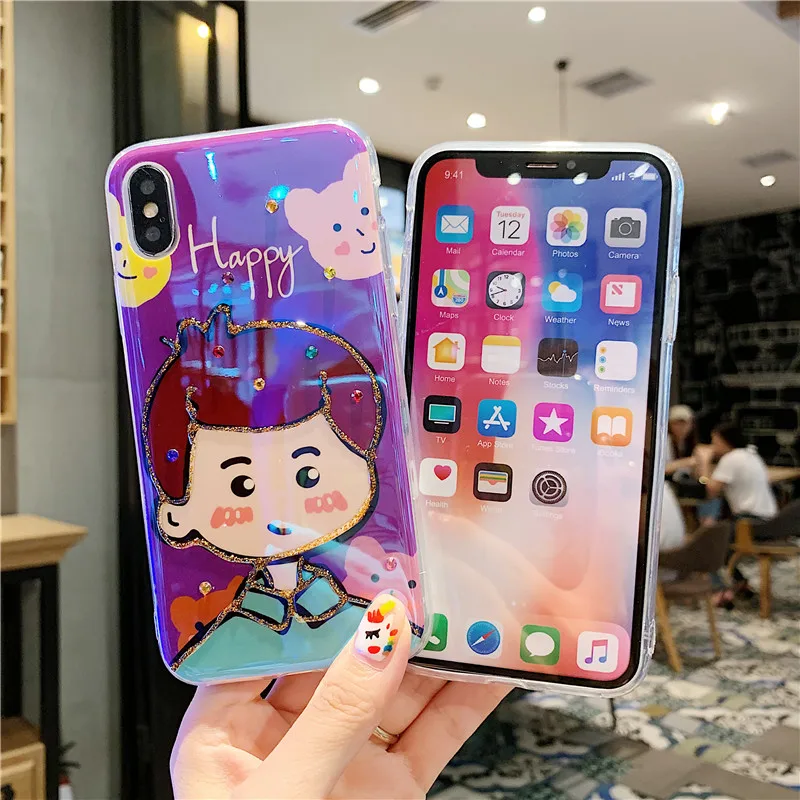 GYKZ милый чехол для пары мальчиков и девочек iPhone XS MAX XR X 7 8 6 6s Plus голубой луч