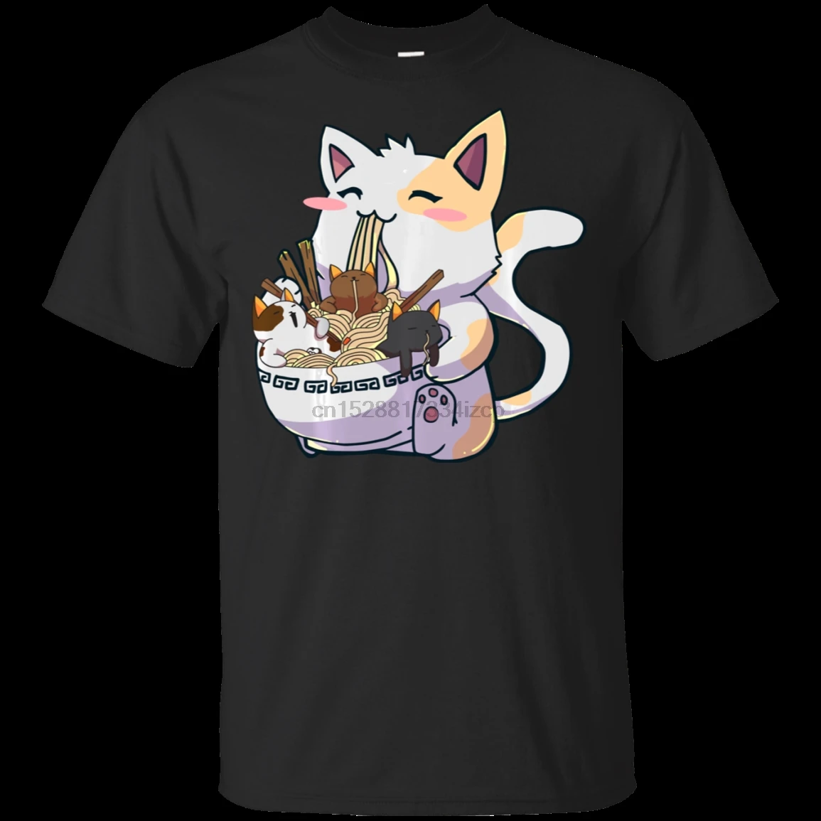 Kawaii Neko кошка рамен чаша аниме японская лапша черная футболка S-3Xl |