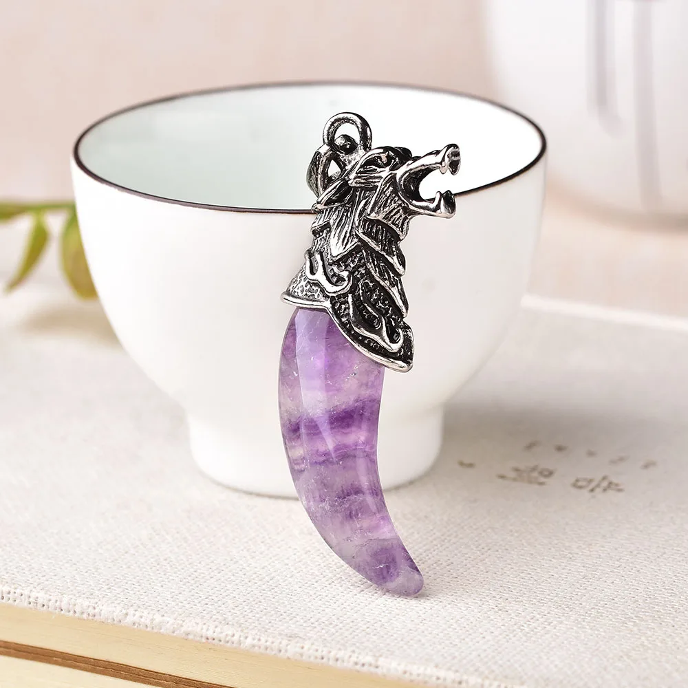 1 шт. натуральный Флюорит Кулон волчий зуб кварц Кристалл Модные минеральные