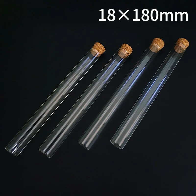 

50 шт./лот 18x180 мм пробная трубка Boro Glass с пробковыми заглушками с плоским дном, школьные лабораторные принадлежности