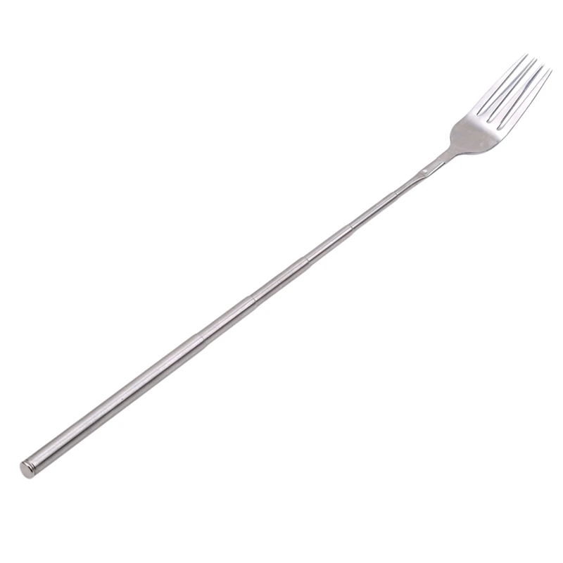 Silver Stainless Telescopic Extendable Fork Dinner Fruit Dessert Long Cutlery Forks BBQ Meat Fork Kitchen Practical Tools images - 6