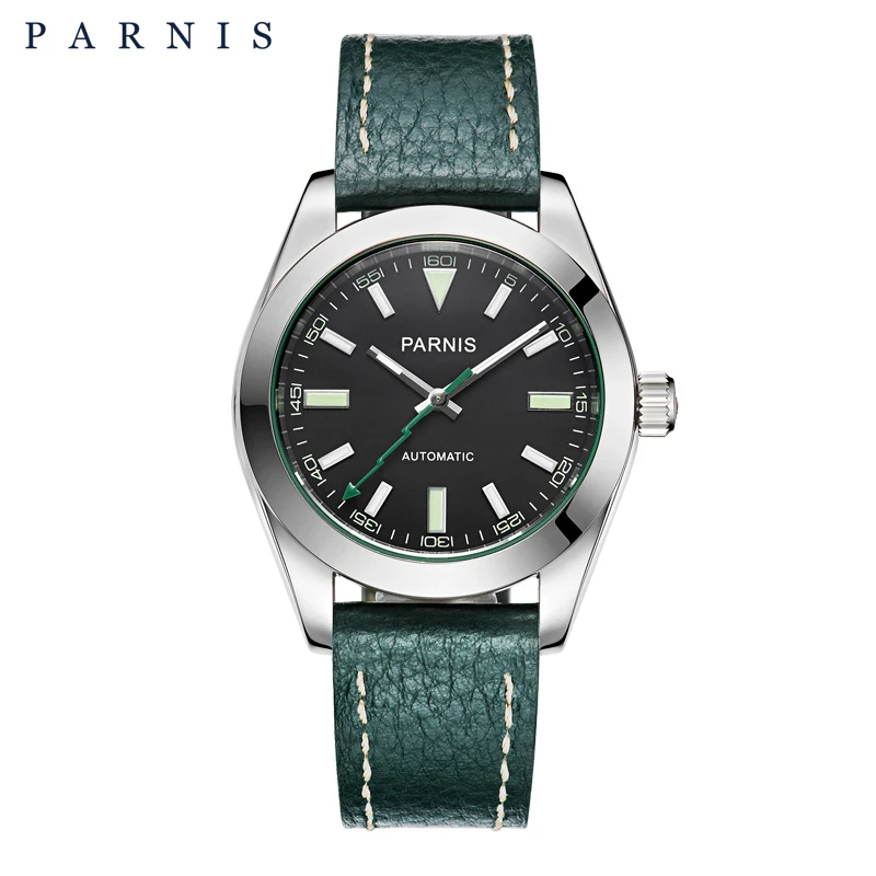 green Parnis 40 мм Серебряный Чехол Мужские часы Механические сапфировое стекло Miyota 8215 Мужские автоматические часы relogios masculinos с коробкой - Цвет: green