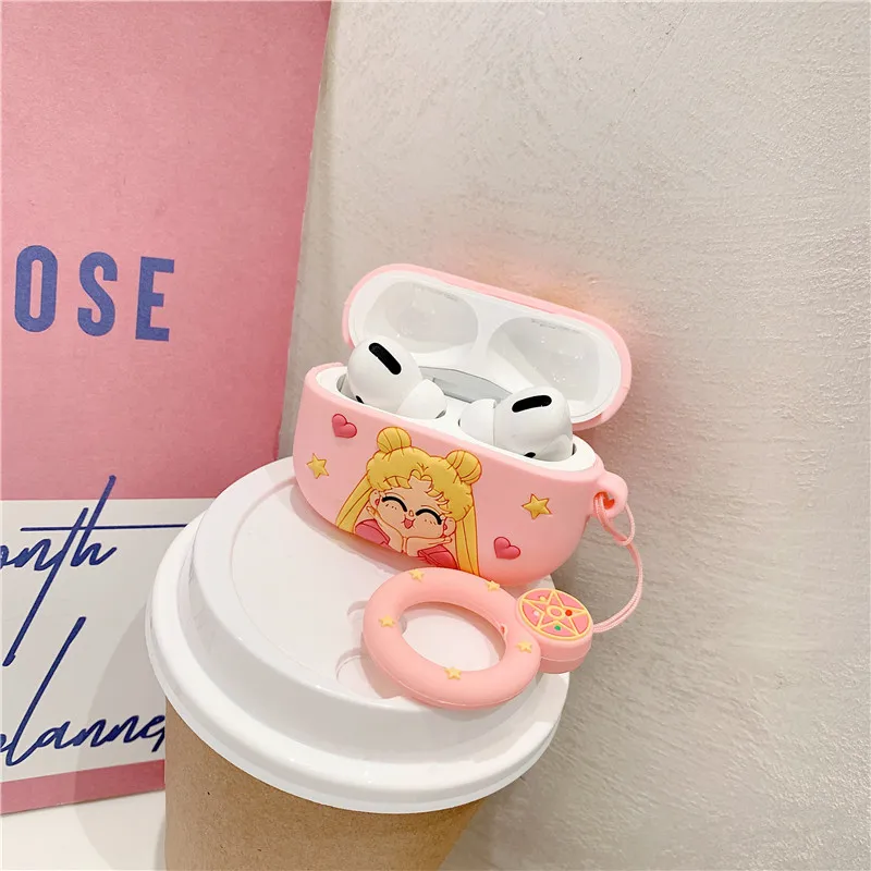Beige 3D чехол с принтом "Сейлор Мун" для Airpods pro милые аксессуары Bluetooth наушники защитная крышка для airpod pro 3 мультяшное Силиконовое кольцо - Color: Beige