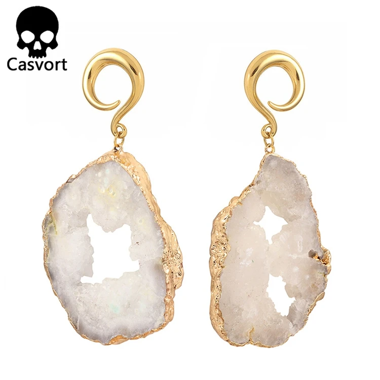 Casvort 2 шт Новые несимметричные с драгоценными кристаллами затычки для ушей Висячие тоннели из нержавеющей стали золотые ушные крючки калибры для пирсинга